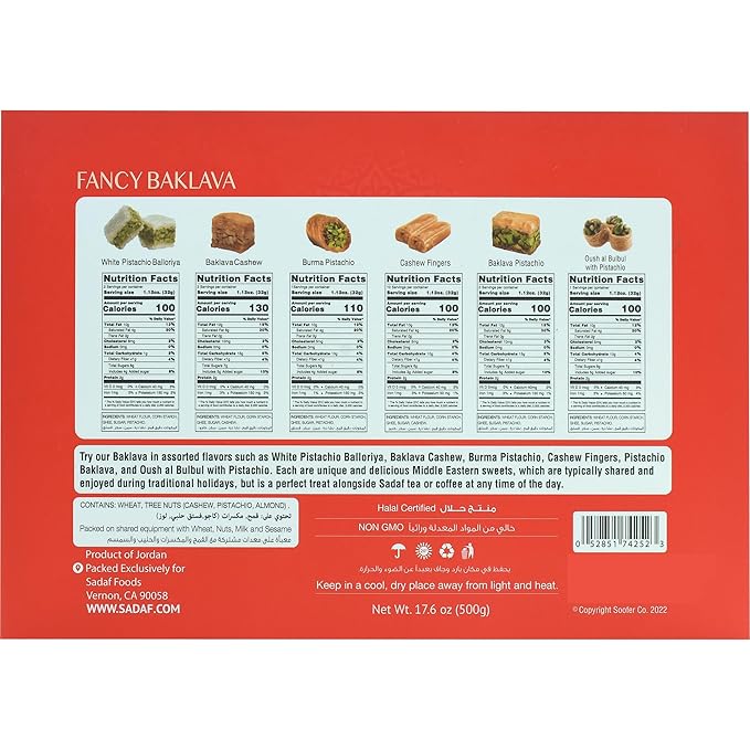 Sadaf Fancy Baklava - Sweet Baklava Pastry - Tasty Snack - Middle Eastern Delight - Pantry Gift Box - Kosher - 6 Assorted Sweets | 50 pieces