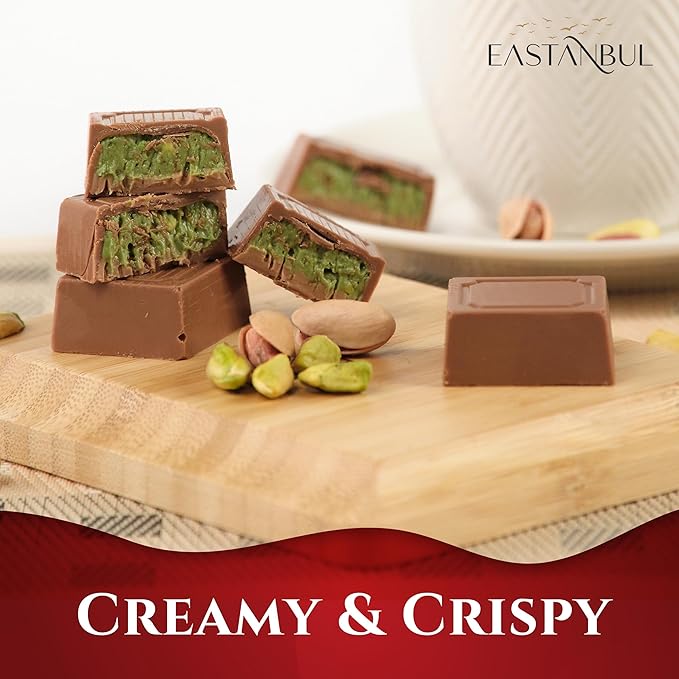 Eastanbul Dubai Chocolate Bar Pistachio, 11.3oz, Premium Pistachio Dubai Chocolate Bar, 16 Pieces Bites with Shredded Phyllo Dough, Knafeh, Viral Candy, Gift Box