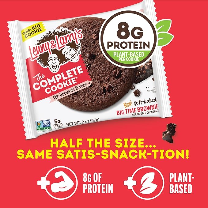 Lenny & Larry's Complete Protein Cookie, [Big Time Brownie], Chewy Soft Baked, 16g Plant Protein, Vegan, Non-GMO, High Fiber, [2 Ounce] Cookie (Pack of 12)