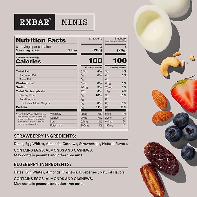 RXBAR Minis Protein Bars, Gluten Free Snacks, Breakfast Snacks, Variety Pack, 7.3oz Box (8 Bars)
