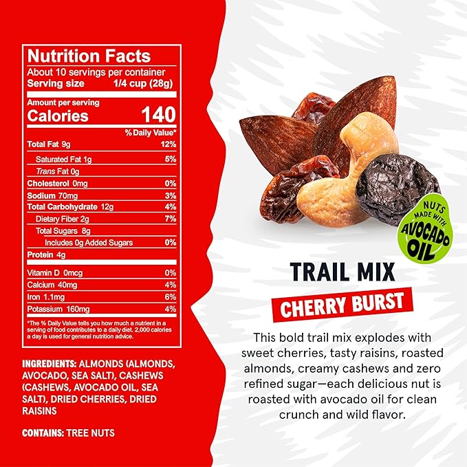 Wild Fox Trail Mix – Healthy Plant-Based Snack Made With Pure Avocado Oil And No Refined Sugar Or Seed Oils Ideal For Vegan Gluten-Free And Paleo Diets, Cherry Burst, 10 Ounce (Pack of 3)