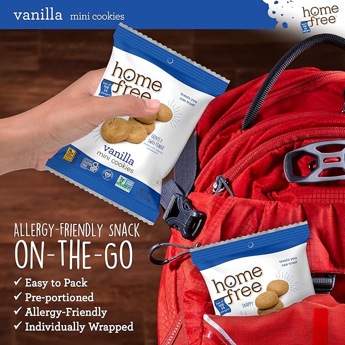Homefree Mini Vanilla Cookies, Gluten Free, Nut Free, Vegan, Individually Wrapped Packs, School Safe and Allergy Friendly Snack, 1.1 oz. (Pack of 64)