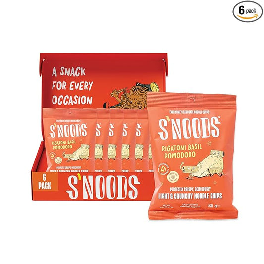 S’NOODS Rigatoni Basil Pomodoro Chips - Light & Crunchy Noodle Chips - Plant-Based Protein - Vegan Snacks - Gluten-Free - Perfectly Crispy & Delicious - For Adventurous Snackers - 3 oz (6 Pack)