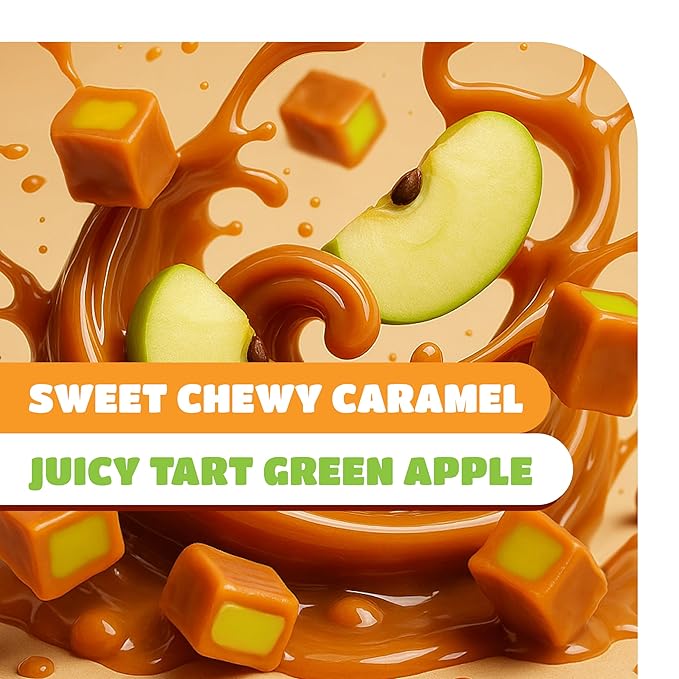 Caramel Cubes Candy - 2 Pound Pack (150 Count) - Green Apple Filling - Individually Wrapped