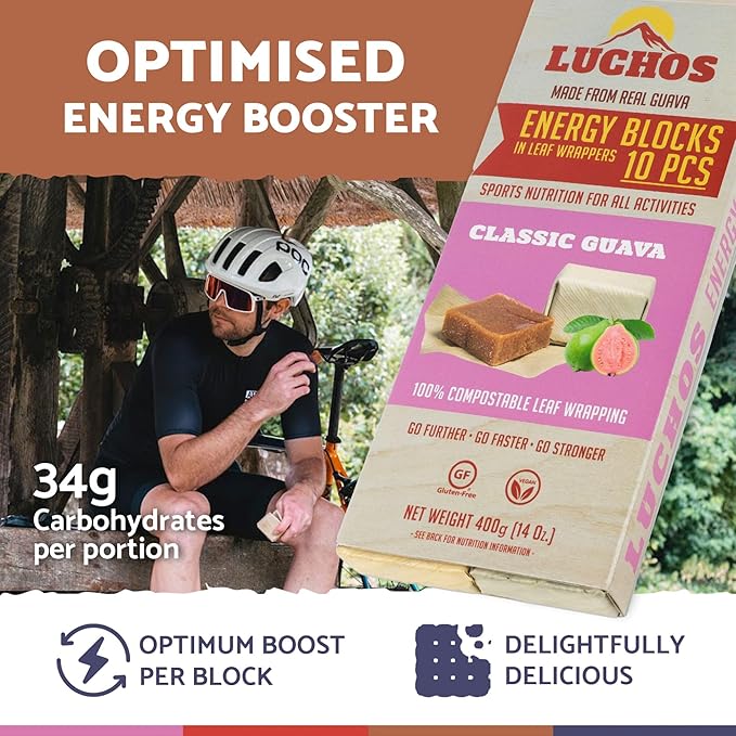 LUCHOS Energy Blocks - Classic Guava 400 g | Colombian On-the-Go Sports Nutrition for Running, Cycling & Hiking | A Natural Alternative to Bars & Gels | 10 Vegan, Gluten Free & Easy to Digest Portions