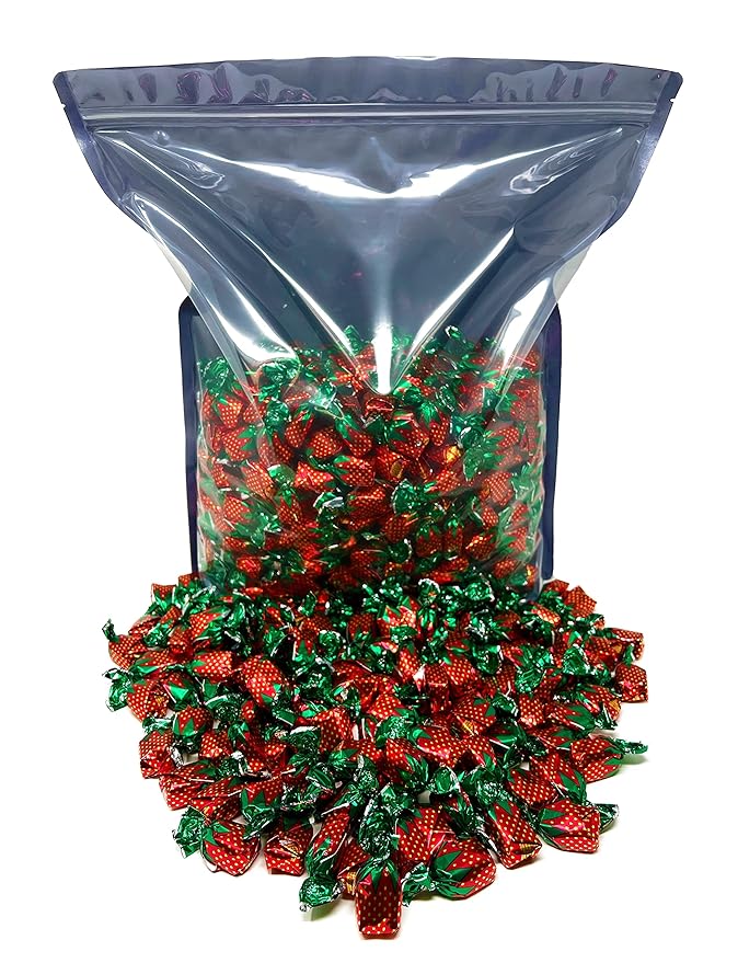 Strawberry Hard Candy Filled With Real Fruit Pulp - 10 lbs - Strawberry-Flavored Bon Bons Filled with Real Pulp - Bulk American Vintage Candy Assortment - Individually Wrapped, 160 oz.