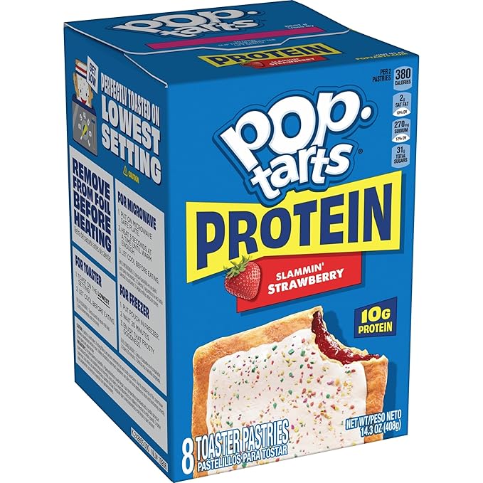 Pop-Tarts Protein Toaster Pastries, 10g Protein, Slammin' Strawberry (96 Pop-Tarts)