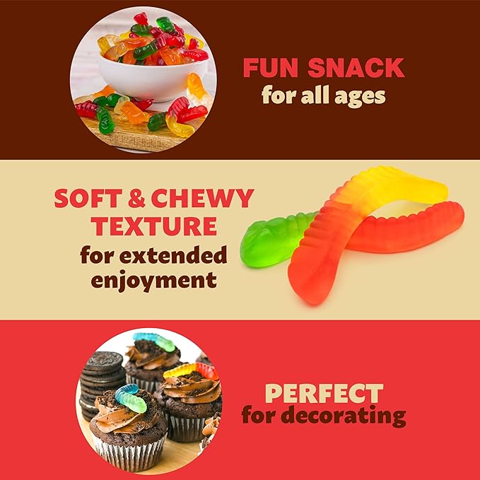 Gummy Worms | 2 Pound Bag | Gummy Candy Made with Real Fruit Juice | Chewy Candy in Assorted Fruit Flavors | Gummies for Buffets, Party Favors and Goody Bags