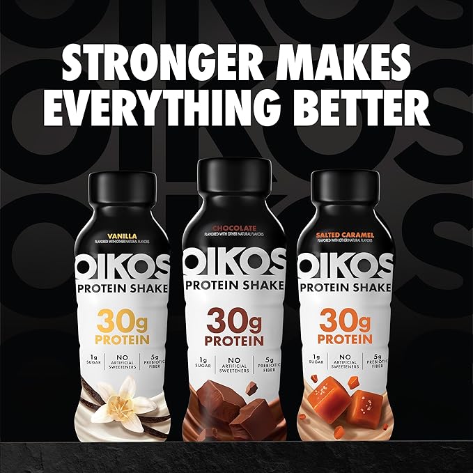 Oikos Protein Shake, Exclusive Variety Pack, 30g High Protein Drinks, Shelf Stable, Ready to Drink, 5g Prebiotic Fiber, 12 fl oz Bottle (8 ct Vanilla, 4 ct Chocolate