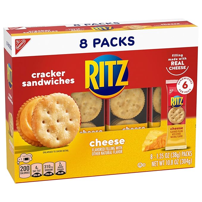 RITZ Peanut Butter and Cheese Sandwich Crackers Variety Pack, Lunch Snacks, 32 Snack Packs (6 Crackers Per Pack)
