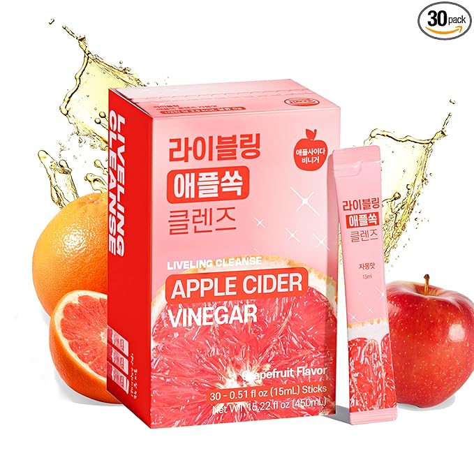 [Liveling] Apple Cider Vinegar Drink Stick & 3-in-1 Shot – Grapefruit Flavor | Supports Digestion, Daily Cleanse, Sugar-Free, Low-Calorie, Portable On-The-Go Packets (30 sticks)