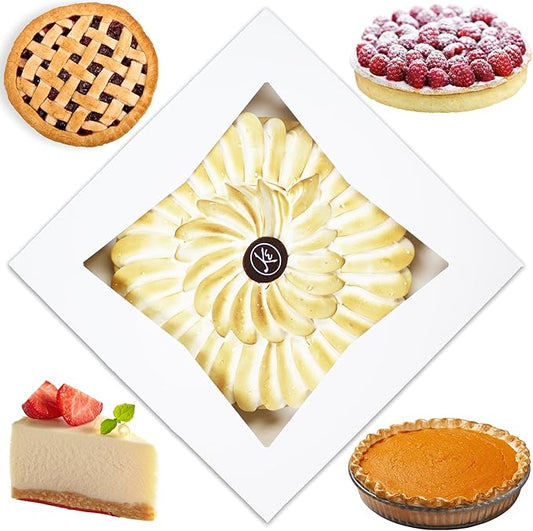 BAKELUV Pie Boxes for 9 Inch Pie | White, 25 Pack | 9x9x2.5 Bakery Box with Window, 9x9 Cookie Box, 9 Inch Pastry Boxes with Window Bulk, Cake Boxes, Auto Pop Up