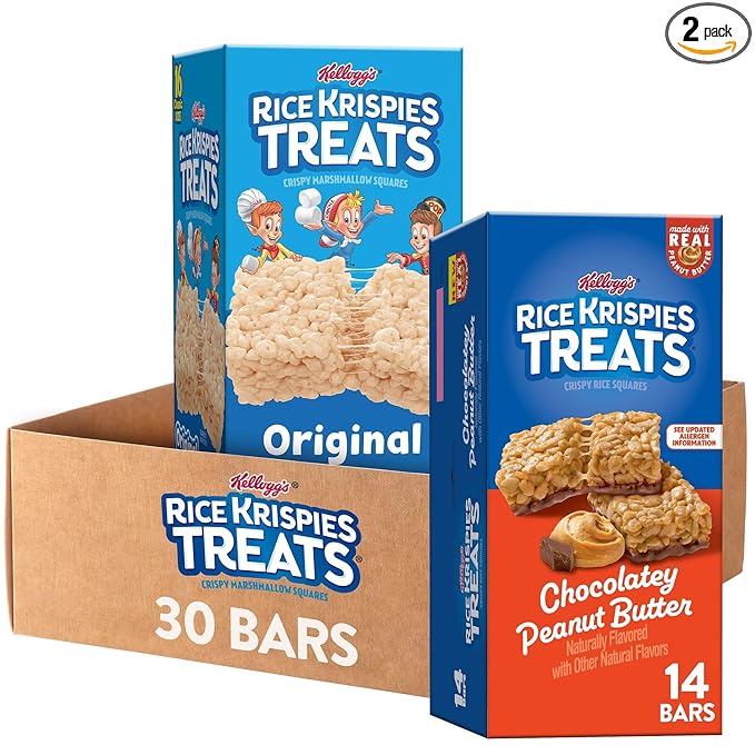 Rice Krispies Treats Crispy Rice Squares, Snack Bars, Variety Pack (2 Boxes, 30 Count)