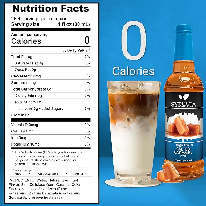 Syruvia Sugar Free Coffee Syrup, Salted Caramel Flavored Syrup for Drinks, Lattes, and Desserts – 25.4 fl oz, (Pack of 2)