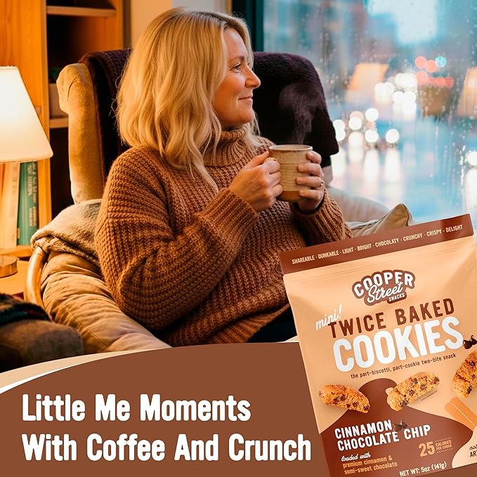 COOPER STREET Twice Baked Cinnamon Chocolate Biscotti Cookies - Crispy Mini Biscotti Cookies Ideal with Coffee - Traditional Low Calorie Italian Snacks - Kosher, Dairy, Peanut & Soy Free (6 Pack)