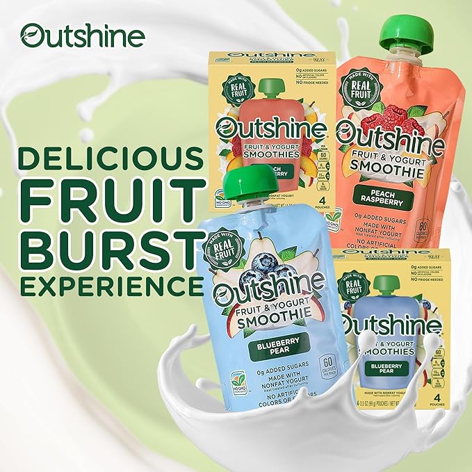 Outshine Fruit Smoothie Pouches Variety Pack - Ready-to-Drink Smoothies -Perfect for Kids and Adult On-the-Go -Fruit & Yogurt Pouches for Snacking - (24 Count)