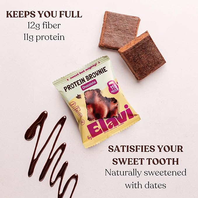 Elavi Protein Brownie, 11g Protein, Non-Dairy, Vegan & Gluten Free, Delicious Guilt-Free Snack | No Artificial Flavors, No Added Sugar, No Sugar Alcohols, High in Fiber (Chocolate Fudge)
