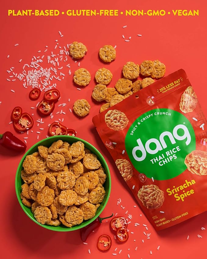DANG Sticky Rice Chips | Sriracha Spice | 4 Pack | Vegan, Gluten Free, Non Gmo Rice Crisps, Healthy Snacks Made With Whole Foods | 3.5 Oz Bags