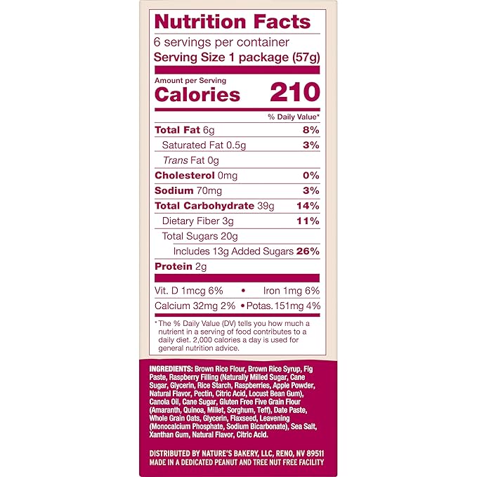 Nature’s Bakery Gluten Free Fig Bars, Raspberry, Real Fruit, Vegan, Non-GMO, Snack bar, 6 boxes with 6 twin packs (36 twin packs)