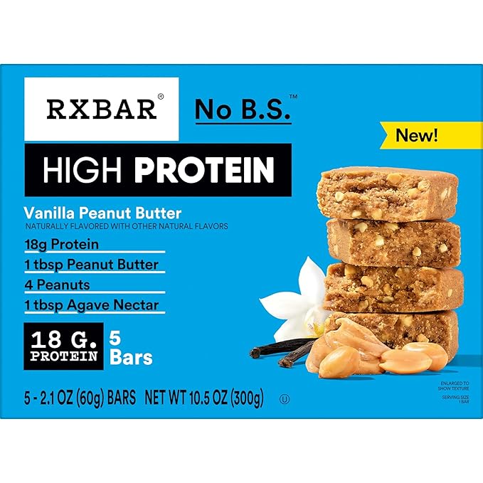 RXBAR High Protein Bars, Gluten Free, Protein Snacks, Vanilla Peanut Butter (6 Boxes, 30 Bars)
