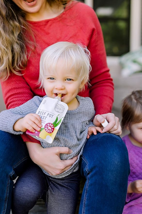 Serenity Kids Beef Bone Broth Puree with Organic Veggies - Protein-Rich, BPA-Free & Grass Fed Beef Pot Roast Pouch Baby Food - Clean Label Project Purity Award Certified - 3.5 Oz, 6 Pack