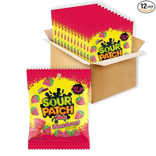 SOUR PATCH KIDS Strawberry Soft & Chewy Candy, Bulk Candy, 12 - 3.6 oz Bags