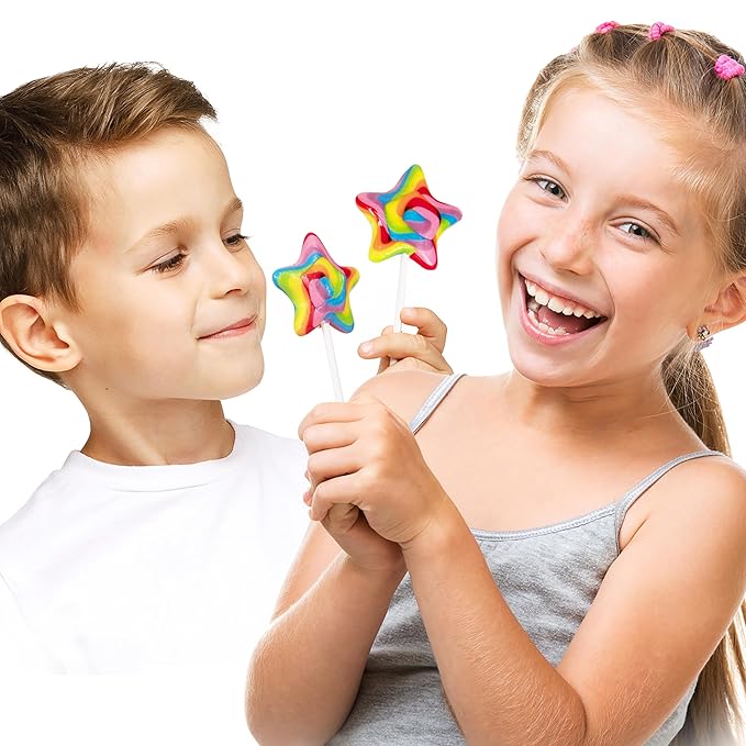 Rainbow Star Lollipops Swirl 18 PCS- Star Shaped Lollipop - Bulk Lolipop Candy Suckers Treats - Swirly Candies for Birthdays Party Favors and Goodie Bags - Easter Basket Fillers for Kids