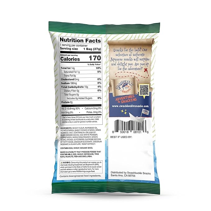 Japanese Tempura Seaweed Snack Chips, Noriten – Original Flavor | 0.95oz x 5 | Made in Japan by Swashbuckle Snacks