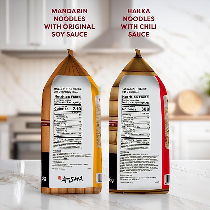 A-Sha Healthy Asian Instant Noodles with Sauce Pack | Pantry Variety Bundle | Vegan, Air Dried, High Protein | Great For Ramen, Stir Fry, Wok | 2 Flavors, 20 Packs