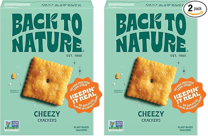 Back to Nature Cheese Flavored Crackers - Non-GMO, Made with Wheat Flour, Vegan, Delicious Snacks, Cheezy Square, 5 Ounce (Pack of 2)