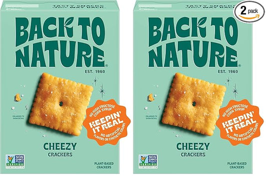 Back to Nature Cheese Flavored Crackers - Non-GMO, Made with Wheat Flour, Vegan, Delicious Snacks, Cheezy Square, 5 Ounce (Pack of 2)