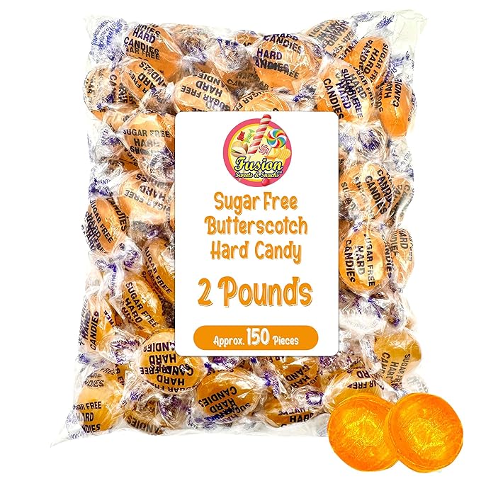Sugar Free Butterscotch Hard Candy Arcor - 2LB Bag (About 150 Pieces) Of Individually Wrapped Sugar Free Butterscotch Buttons, Butter Scotch Bulk Candy