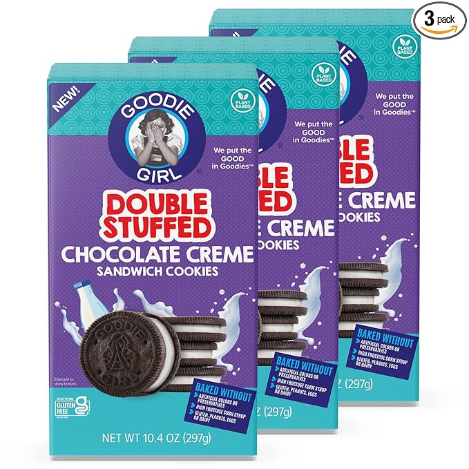 Goodie Girl Double Stuffed Chocolate Creme Sandwich Cookies - Gluten Free, Dairy Free, Peanut Free, Egg Free (3 Pack)