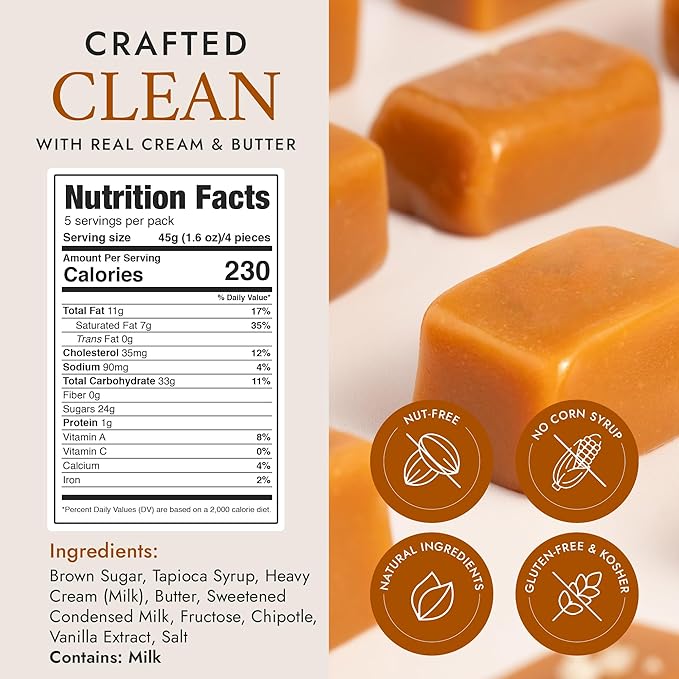 Béquet Caramel - Chipotle Caramel - Candy Individually Wrapped - Gourmet Caramel Candy - Made in Montana - Kosher (Star D) and Gluten Free - 24oz Resealable Pouch