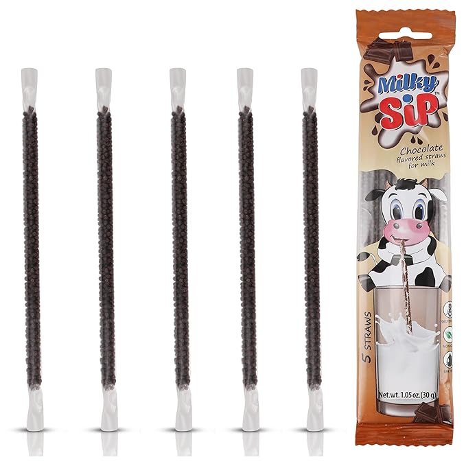 20 Milky Sip Chocolate Flavored Straws For Milk - 4 Packs of Milk Flavoring Straws, 5 Straws in Each. Magical Chocolate Flavor Makes Children Eager, Want and Love to Drink Milk