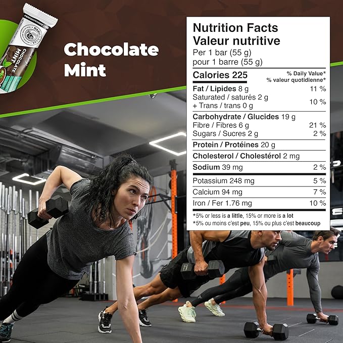 Daryl's Bars, Chocolate Mint On the Go Whey Protein Bars, Gluten Free, Low Sugar, 20gr of Protein Snack, Meal Replacement, Pack of 1