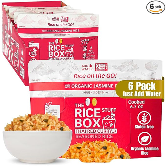 The Rice Stuff Box - Thai Red Curry Instant Rice Meals, 6-Pack, Organic Jasmine Rice, NON-GMO, Gluten-Free, Vegan, Dairy-Free (Pack of 6)