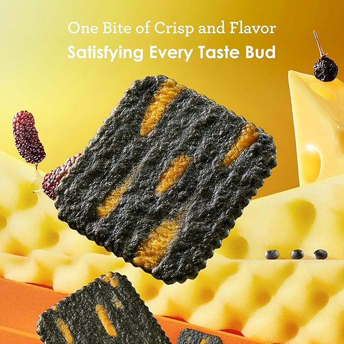 Vloong Black Seeds & Cheese Flavor Thin Crackers, Healthy Snacks with Individual Packs, Baked Crisps with No Artificial Flavors (3 Pack,18.9 Ounce) Black Wheat, Black Millet, Black Rice, Black Bean, Black Peanut, Black Sesame with Cheddar