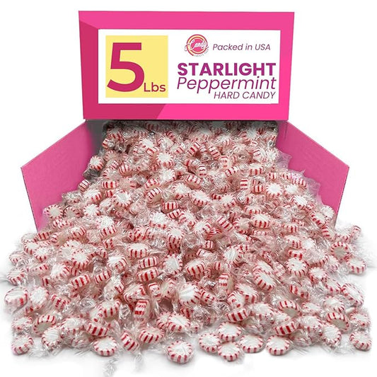 Starlight Mints Individually Wrapped 5Lbs Pack - Bulk Peppermint Candy, 400+ Hard Mint Candy - Holiday Mints Bulk Individually Wrapped Candies for Christmas or Halloween, Fresh Office Peppermints