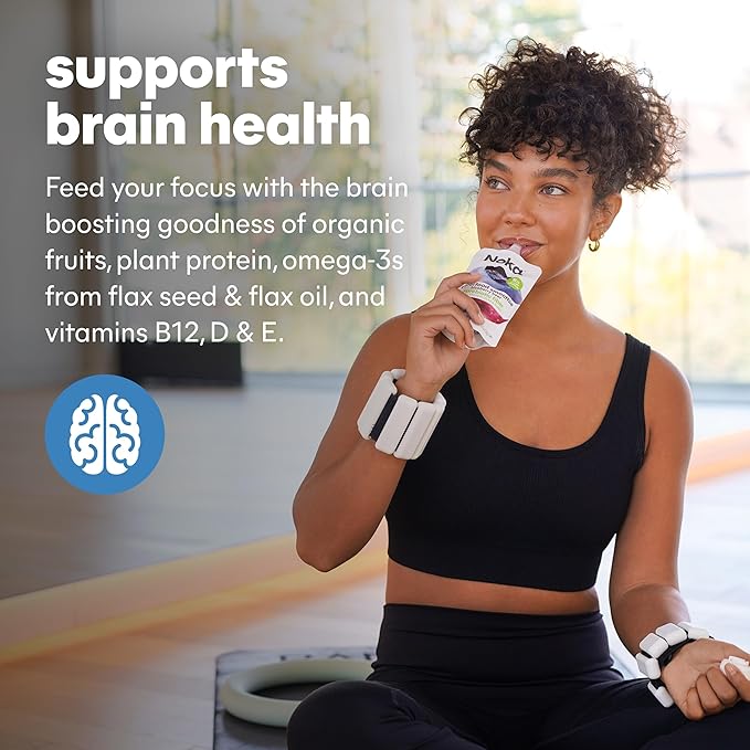 Noka Superfood Fruit Smoothie Pouches Ready to Drink with Brain Support, Healthy Snacks w/ 850mg Omega-3 Flax Seed Plant Protein Vegan Gluten Free Organic Fruit Squeeze Pouch Strawberry Mango 4.22 oz 6 Count