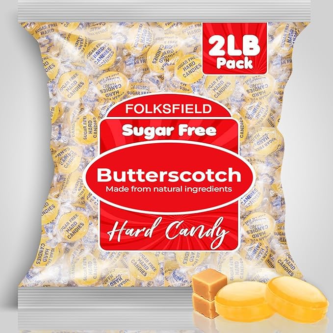Sugar Free Butterscotch Hard Candy - 2 Lbs of Individually Wrapped Sugar Free Hard Candies - Low-calorie Smooth and Creamy Butterscotch Buttons - Packaged Fresh in NY