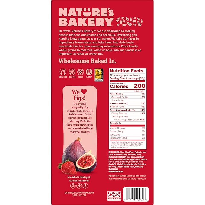 Nature's Bakery Whole Wheat Fig Bars, Original Fig, Real Fruit, Vegan, Non-GMO, Snack Bar, 1 Box With 6 Twin Packs (6 Twin Packs)