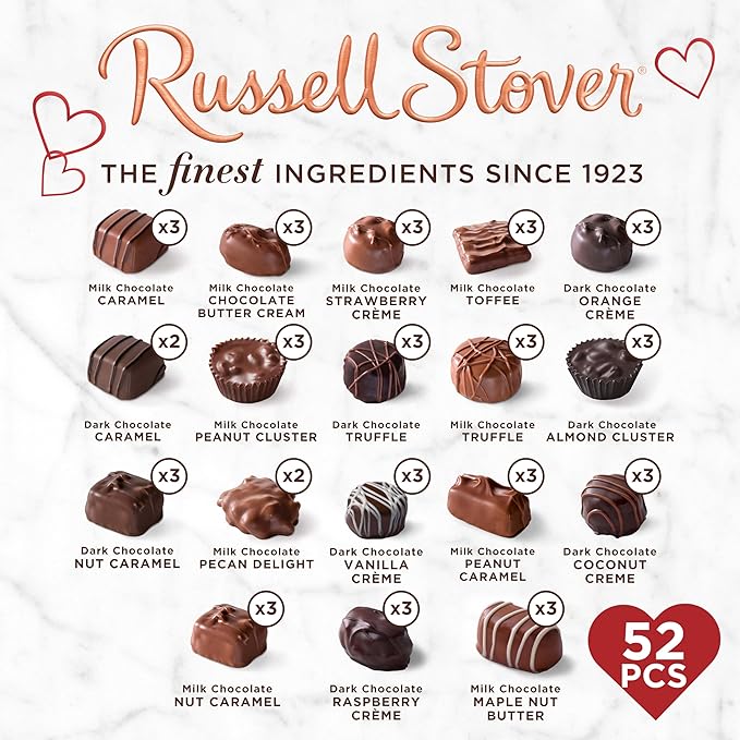 RUSSELL STOVER Valentine's Day LARGE Red Foil Heart Assorted Milk Chocolate & Dark Chocolate Candy Gift Box, 30.04 oz.