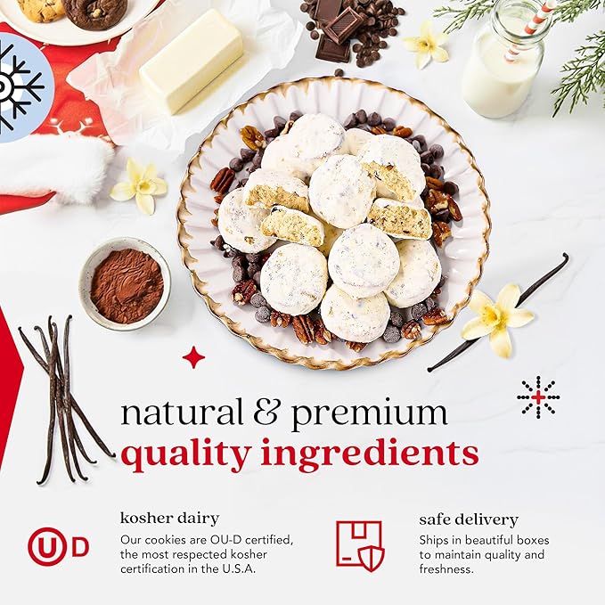 David's Cookies Chocolate Chip Pecan Meltaways Christmas Cookies Gift Box 3 Pack – Soft Butter Cookies with Pecans – 3 lbs Gourmet Holiday Dessert Basket for Celebrations and Special Occasions
