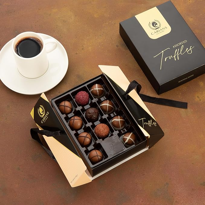 CARIANS Chocolate Gourmet Truffles Box, Chocolate Gift Box, Box of Candy, Assorted Luxury Chocolate Basket, Dark, Milky, Hazelnut Truffles, Holiday Chocolate, Valentine's Day, Great for Gift Giving and Anniversary,11 Pcs.