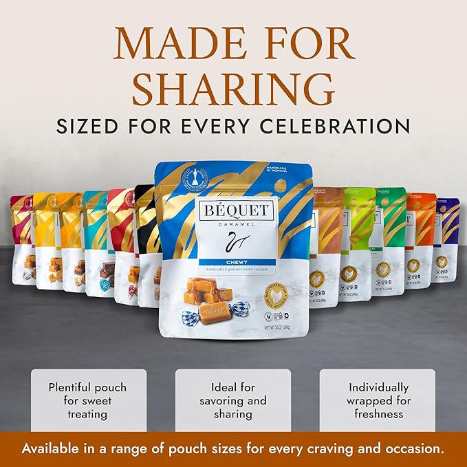 Béquet Caramel - Chewy - Gourmet Caramel Candy - Caramel Candy Individually Wrapped - Made in Montana - Kosher (Star D) and Gluten Free - 24 oz Resealable Pouch