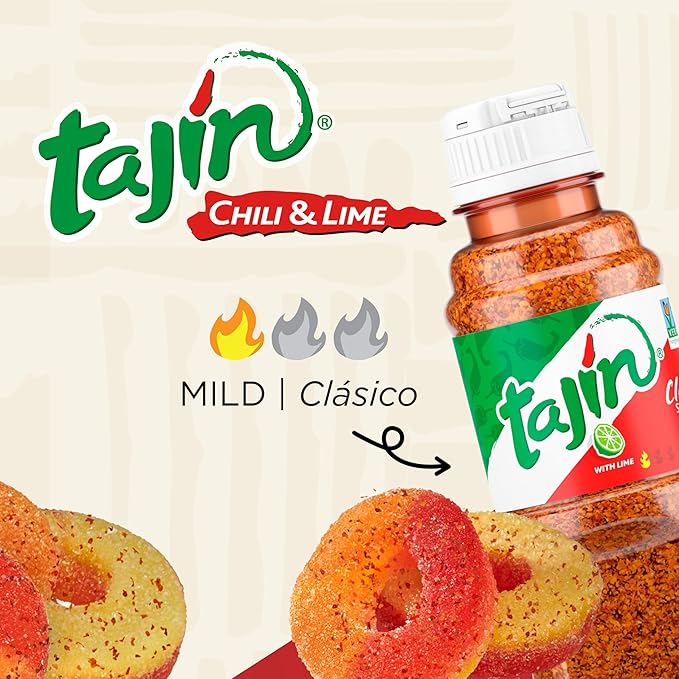 Snak Club Tajin Peach Rings Gummy Candy, Fruit Candy Gummies with Chili and Lime Seasoning, Mild, Gluten-Free and Vegan Snacks, 2.5 oz Snack Bags, 12 Pack