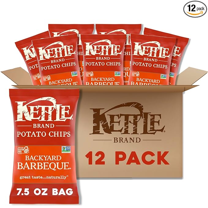 Kettle Brand Backyard Barbeque Kettle Potato Chips, Gluten-Free, Non-GMO, 7.5 oz Bag (Pack of 12)
