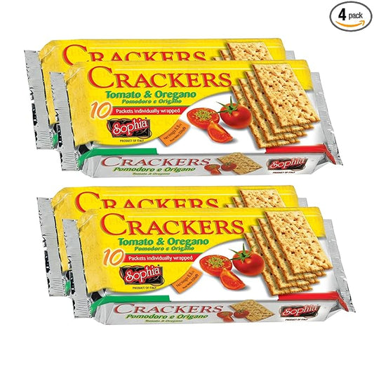 Sophia Cracker Italian Tomato Basil 8.8oz (4-pack) | Tomato Basil Crackers for Cheese Platters & Bruschetta | Vegan Low Calorie Snack Foods | Fancy Wheat Crackers | Healthy Pantry Staple