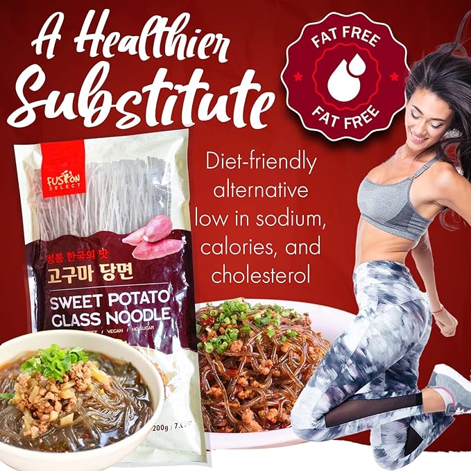 Fusion Select 1 Pack Sweet Potato Glass Noodles - Japchae Noodles - Zero-Fat, Low-Calorie, No-Sodium Diet-Friendly, Gluten-Free, Vegan, Stir-Fry, Dumplings, Hot Pot - For Chinese, Korean Recipes - 7.05oz